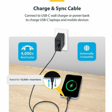StarTech.com 15ft (4.5m) USB-C Charging Cable, Charge & Sync, 60W (3A) PD, USB 2.0 Laptop Charger Cable, TPE Jacket - USB C Charging - (USB2CC15FBKE)