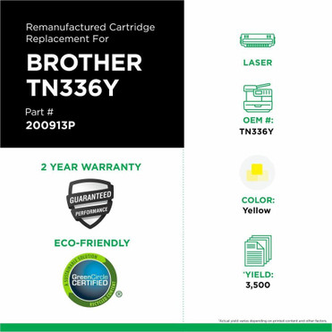CIG Premium Remanufactured High Yield Laser Toner Cartridge TN336 (Brother TN336Y) - Yellow Each - 3,500 Pages (200913P)