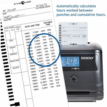 Pyramid Time Systems 5000 Auto Totaling Time Clock - Card Punch/Stamp - 100 Employees - Week, Bi-weekly, Semi-monthly, Month Record (5000)