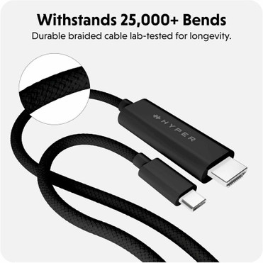 Hyper HyperDrive USB-C to HDMI 4K60Hz Cable (8ft/2.5m) - 8.2 ft (2.50 m) HDMI/USB-C A/V Cable for Audio/Video Device, USB Device, ... (HD6007BKGL)