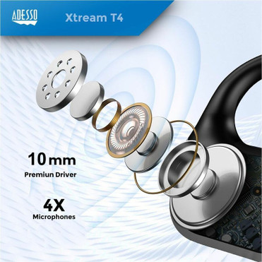 Adesso Xtream T5 Open-Ear Bluetooth Water Resistant Earbuds - Stereo - True Wireless - Bluetooth - 32.8 ft (10 m) - 20 Hz to 20 kHz - (Xtream T5)