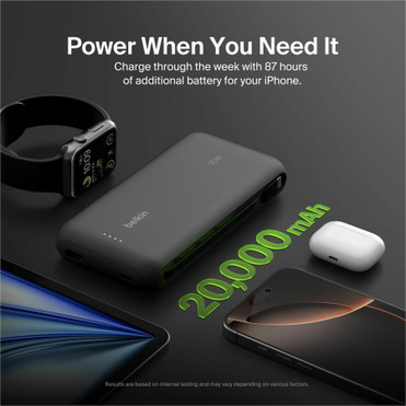 Belkin BoostCharge Power Bank 20K With Integrated Cable - For Smartphone, iPhone, Tablet PC, iPad mini, iPad, iPad Pro - 20000 mAh - 2 (BPB024FQBK)