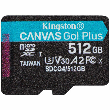 Kingston Canvas Go! Plus 512 GB Class 10/UHS-I (U3) V30 microSDXC - 1 Pack - 200 MB/s Read - 160 MB/s Write - Lifetime Warranty (Fleet Network)