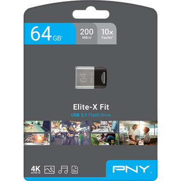 PNY 64GB Elite-X Fit USB 3.0 Flash Drive - 64 GB - USB 3.0 - 200 MB/s Read Speed - 1 Year Warranty (P-FDI64GEXFIT-GE)
