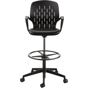 Safco Shell Extended-Height Chair - Black Vinyl Seat Color - Plastic Seat Material - Black Back Color - Plastic Back Material - 5-star (Fleet Network)