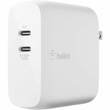 Belkin BoostCharge Dual USB-C Power Delivery GaN Wall Charger 68W Laptop Chromebook Charging - Power Adapter - 68 W (Fleet Network)