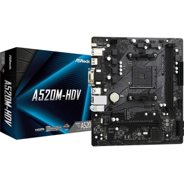 ASRock A520M-HDV Desktop Motherboard - AMD A520 Chipset - Socket AM4 - Micro ATX - 64 GB DDR4 SDRAM Maximum RAM - DIMM, UDIMM - 2 x - (A520M-HDV)
