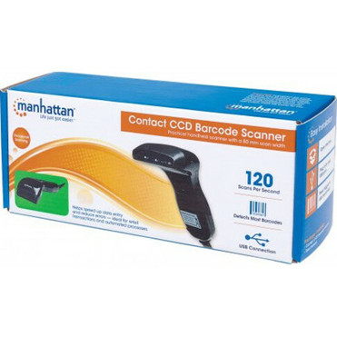 Manhattan Contact CCD Handheld Barcode Scanner, USB, 80mm Scan Width, Cable 152cm, Max Ambient Light: 3,000 lux (sunlight), Black, Box (401517)