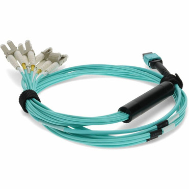 AddOn 10m MPO/UPC to 4xLC/UPC Duplex Aqua OM3 OFNR (Riser-Rated) 8-Strand Fiber Fanout Cable - Fiber Optic for Network Device - 10m - (ADD-MPO-4LC10M5OM3)