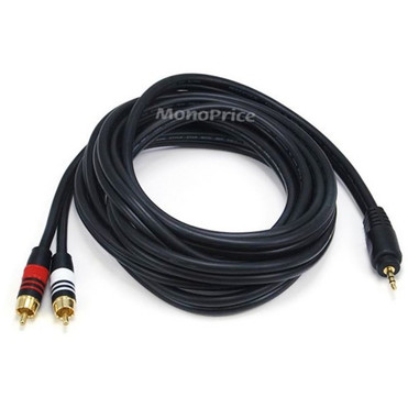 Monoprice 10ft Premium 3.5mm Stereo Male to 2RCA Male 22AWG Cable (Gold Plated) - Black - 10 ft Coaxial Audio Cable for Headphone, A/V (Fleet Network)