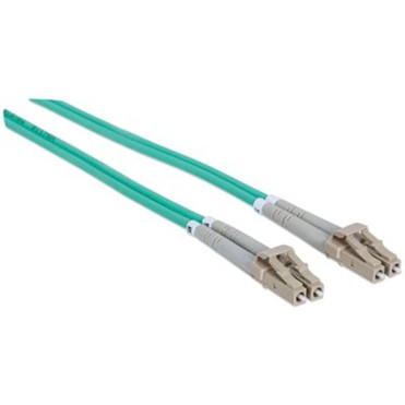 Intellinet Fiber Optic Patch Cable, OM3, LC/LC, 10m, Aqua, Duplex, Multimode, 50/125 &micro;m, LSZH, Fibre, Lifetime Warranty, Polybag (750097)