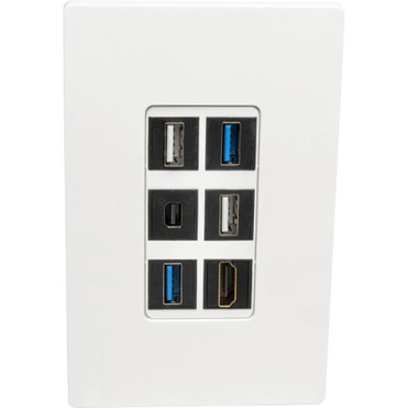 Tripp Lite series 6-Port Single-Gang Universal Keystone Wallplate, White - 6 x Total Number of Socket(s) - 1-gang - White - (N080-106)