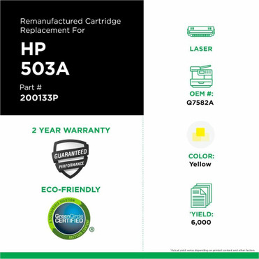 CIG Remanufactured Laser Toner Cartridge 503A (Canon 111, Canon 1657B001AA, HP 503A, HP Q7582A) - Yellow - 1 Each - 6,000 Pages (200133P)