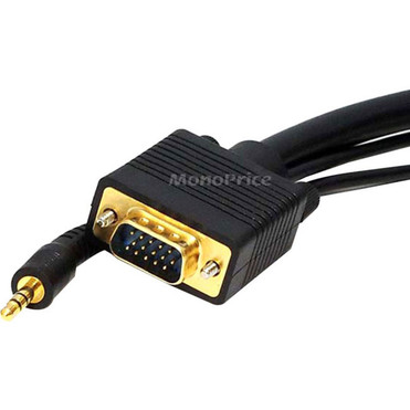 Monoprice 100ft Super VGA HD15 M/M Cable w/ Stereo Audio and Triple Shielding - 100 ft, 1.8 ft Mini-phone/VGA A/V Cable for Monitor, - (5364)