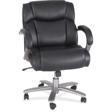Safco Big & Tall Leather Mid-Back Task Chair - Black Seat Color - Bonded Leather Seat Material - Mid Back - Armrest - 1 Each (Fleet Network)