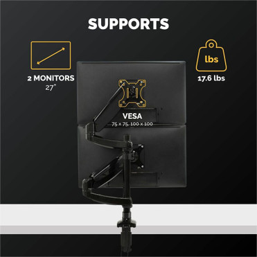 Fellowes Platinum Series Dual Stacking Monitor Arm - 2 Display(s) Supported - 27" Screen Support - 44 lb (19958.06 g) Load Capacity - (8043401)