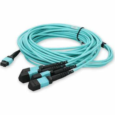AddOn 9m MPO-16/UPC to 4xMPO/UPC Aqua OM4 OFNR (Riser-Rated) 16-Strand Fiber Fanout Cable - 29.5 ft (9 m) Fiber Optic Network Cable - (Fleet Network)