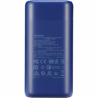 Adata P10000QCD Power Bank - For Mobile Phone, Gaming Console - Lithium Ion (Li-Ion) - 10000 mAh - 4.50 A - 5 V DC, 9 V DC, 12 V DC - (AP10000QCD-DGT-CDB)