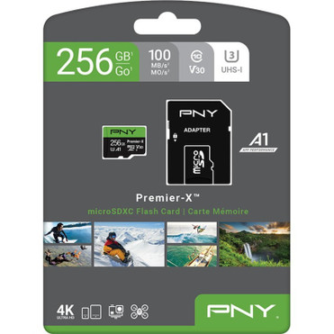 PNY Premier-X 256 GB Class 10/UHS-I (U3) V30 microSDXC - 100 MB/s Read - Lifetime Warranty (P-SDU256V31100PX-GE)