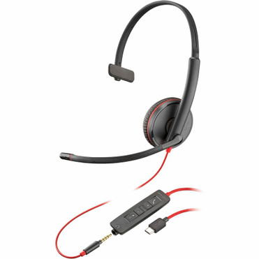Poly Blackwire 3215 Monaural Headset +USB-C/A Adapter TAA - Mono - Mini-phone (3.5mm), USB Type C - Wired - 32 Ohm - 20 Hz to 20 kHz - (Fleet Network)