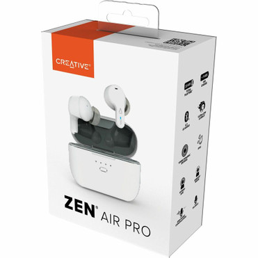 Creative Zen Air Pro Earset - Siri, Google Assistant - Stereo - True Wireless - Bluetooth - Earbud - Binaural - In-ear - White (51EF1090AA000)