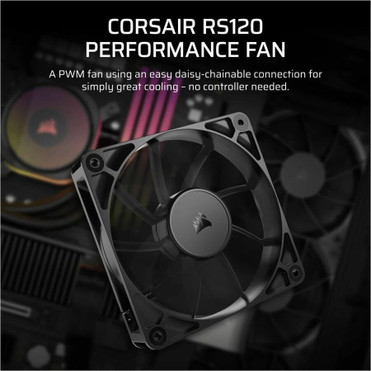 Corsair RS120 120mm PWM Fan - 1 Pack - 4.72" (120 mm) Maximum Fan Diameter - 1 x Fan(s) - 72.80 CFM (123.69m /h) Maximum Airflow - rpm (CO-9050188-WW)
