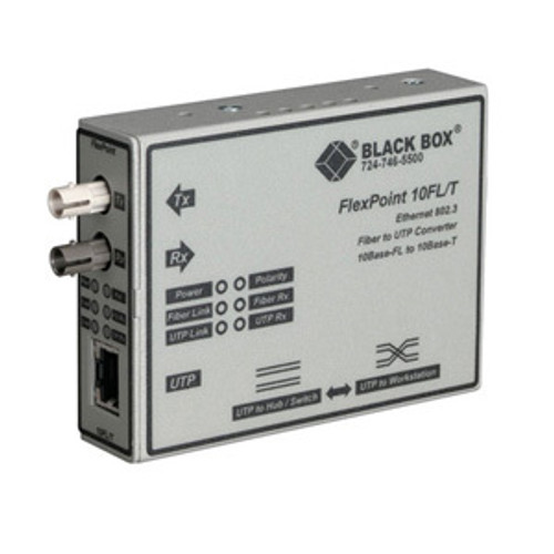 Black Box FlexPoint Ethernet Media Converter - 1 x Network (RJ-45) - 1 x ST Ports - 10Base-T, 10Base-FL - External, Rack-mountable (Fleet Network)