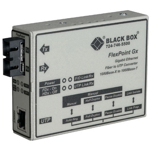 Black Box FlexPoint Gigabit Ethernet Media Converter - 1 x Network RJ-45 - 1 x LC Ports - 1000Base-T 1000Base-SX - External Wall LMC1009A-R3