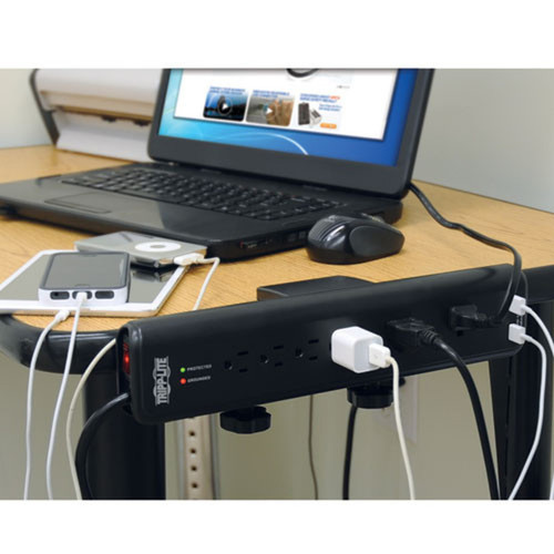 Tripp Lite 6-outlet 2100J Surge Protector - 6 x NEMA 5-15R - 188 kVA - 2100 J - 120 V AC Input - 5 V DC Output TLP606DMUSB