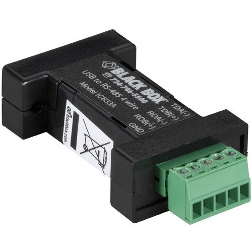 Black Box DB9 Mini Converter (USB to Serial), USB/RS-485 (4-wire, Terminal Block) - 1 x Type B Female USB - 1 x DB-9 Serial (Fleet Network)