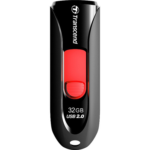 Transcend 32GB JetFlash 590 USB 2.0 Flash Drive - 32 GB - USB 2.0 - Red - Retractable, Capless, LED Indicator (Fleet Network)