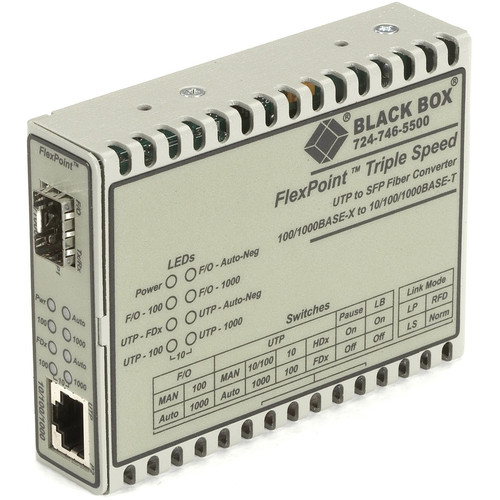 Black Box FlexPoint LMC1017A-MMST Transceiver/Media Converter - 1 x Network (RJ-45) - 1 x ST Ports - 10/100/1000Base-T, 1000Base-SX - (Fleet Network)