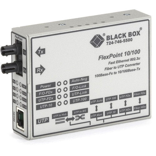 Black Box FlexPoint LMC100A-SM-R3 Tanscevier Media Converter - 1 x Network (RJ-45) - 1 x ST Ports - DuplexST Port - Single-mode - Fast (Fleet Network)