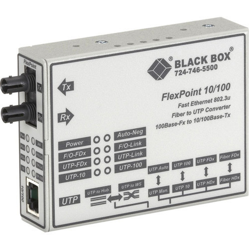 Black Box FlexPoint LMC100A-SM-R3 Tanscevier Media Converter - 1 x Network RJ-45 - 1 x ST Ports - DuplexST Port - Single-mode - Fast LMC100A-SM-R3