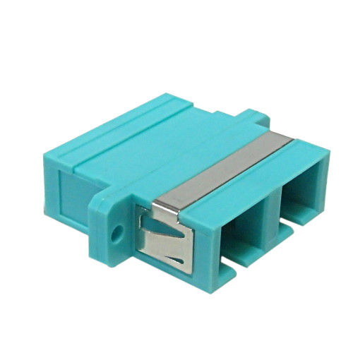 SC/SC Fiber Coupler F/F Multimode 50 Micron 10gig OM3/OM4 Duplex Ceramic Panelmount, Aqua (FN-FO-AD404-PM)