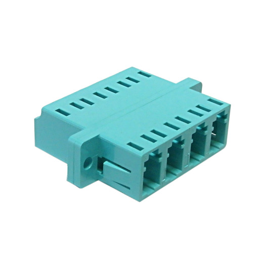 LC/LC Fiber Coupler F/F Multimode 50 Micron 10gig OM3/OM4 Quad Ceramic Panel Mount, Aqua (FN-FO-AD408Q-PM)