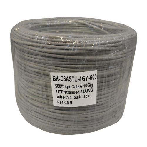 500ft 4pr Cat6A 10Gig UTP stranded 28AWG ultra-thin bulk cable FT4 - Grey FN-BK-C6ASTU-4GY-500