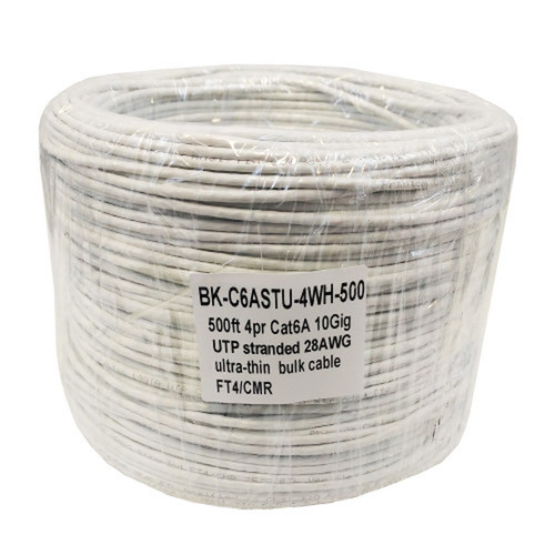 500ft 4pr Cat6A 10Gig UTP stranded 28AWG ultra-thin bulk cable FT4 - White FN-BK-C6ASTU-4WH-500