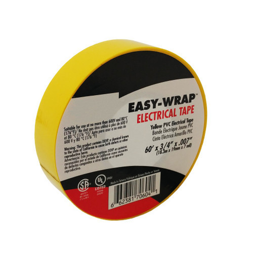 Electrical Tape 7mil 34 Wide 60ft Roll - Yellow FN-TP-100-YL