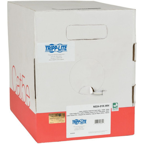 Tripp Lite Cat5e 350 MHz Bulk Solid-Core Plenum-Rated PVC Cable White 1000 ft - Category 5e for Network Device Patch Panel Switch N024-01K-WH