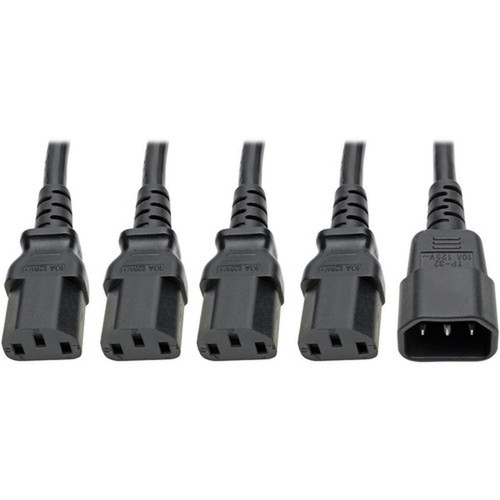 Tripp Lite Y Splitter Computer Power Cord 10A 18 AWG C14 to 4x C13 Black 18 in - For Computer Printer Monitor - 120 V AC 230 P004-18N-4XC13