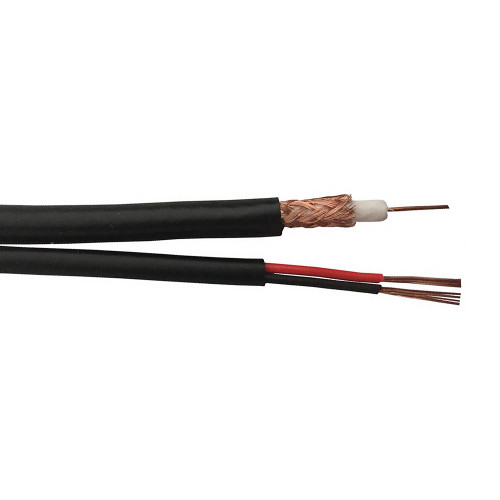 100ft RG59 20AWG BC 95% CCA Braid + 2C 18AWG CCA Siamese Bulk Cable CMR - Black (FN-BK-CXRG59-2C-100)