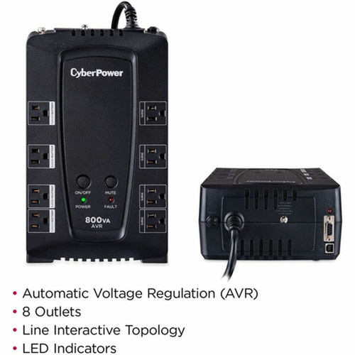 CyberPower AVR CP800AVR 800VA UPS - 800VA450W - 3 Minute Full Load - 4 x NEMA 5-15R - BatterySurge-protected 4 x NEMA 5-15R - CP800AVR