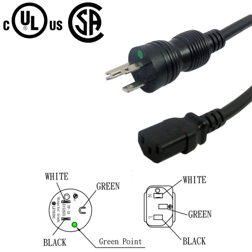 15ft Hospital Grade 5-15P to C13  Power Cable 14AWG SJT (15A 125V) (FN-PW-H105C-15)