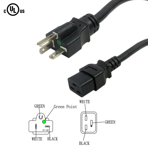 10ft Hospital Grade 6-20P to C19 Power Cable 12AWG SJT (250V 20A) (FN-PW-H141-10)