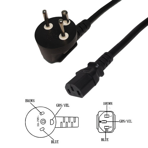 2m AFSNIT 107-2-D1 (Denmark) to C13 power cord H05VV-F 1.0 (10A 250V) (FN-PW-185-2M)