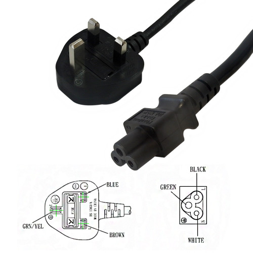 2m BS1363 (UK) to IEC-C5 Power Cable - H05VV-F 1.5 (FN-PW-177-2M)