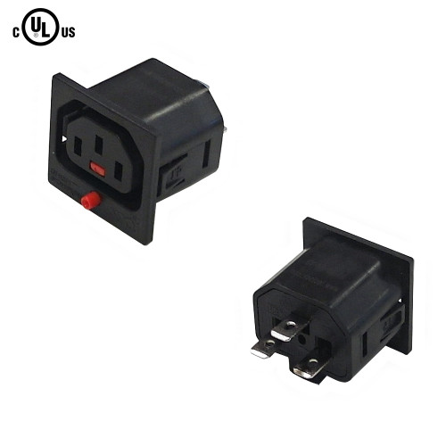 C13 Locking Receptacle 6.3mm Terminal, 1.5mm Panel Thickness - Black (FN-PW-SCL-C13)