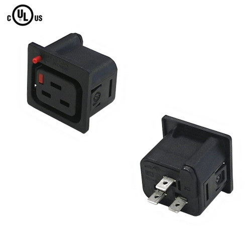 C19 Locking Receptacle 63mm Terminal 15mm Panel Thickness - Black FN-PW-SCL-C19