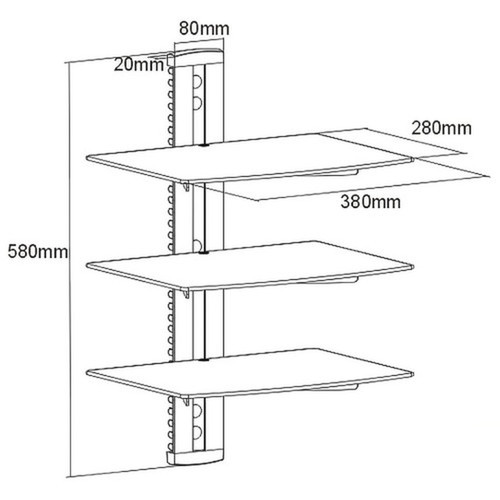 Media Player Triple Shelf Glass - Black FN-MT-113-BK